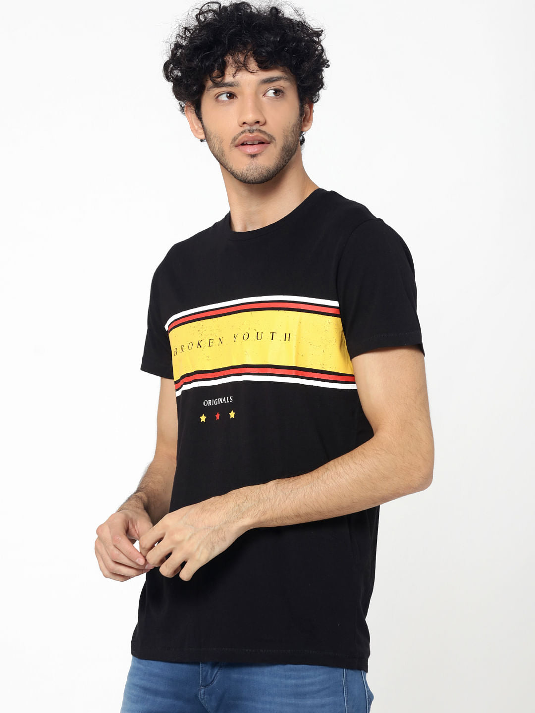Black Text Print Crew Neck T-Shirt