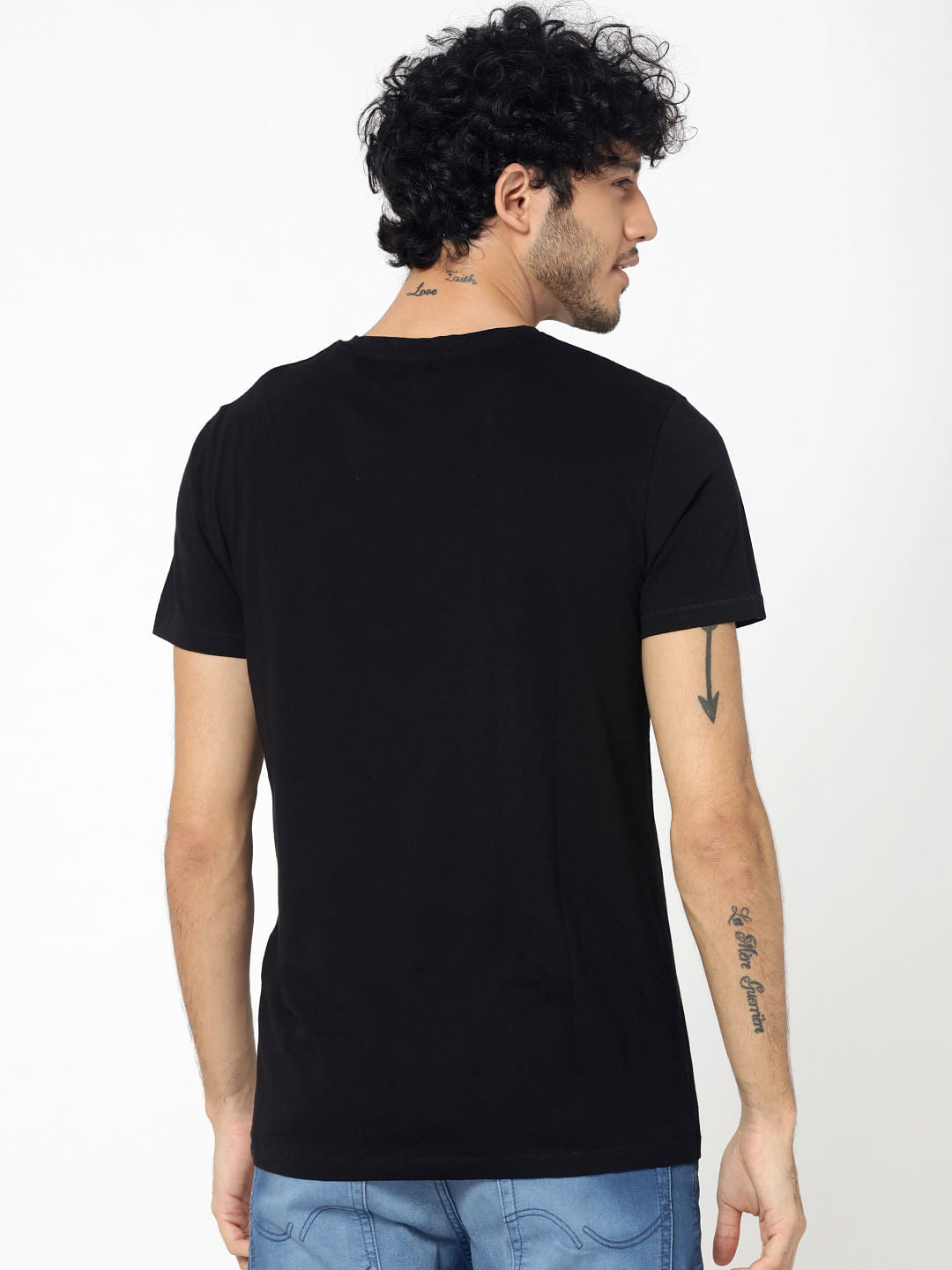 Black Text Print Crew Neck T-Shirt