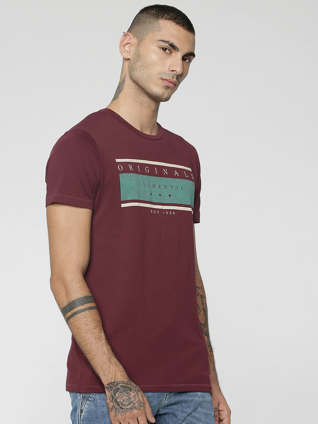 Maroon Graphic Print Crew Neck T-Shirt