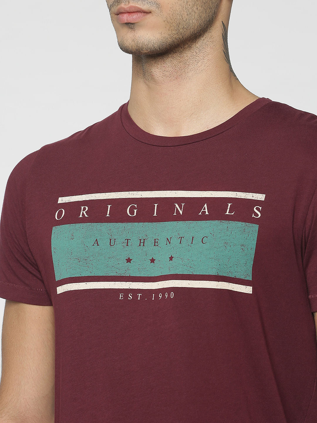 Maroon Graphic Print Crew Neck T-Shirt