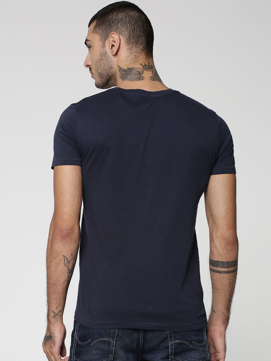 Dark Blue Colourblocked Crew Neck T-Shirt