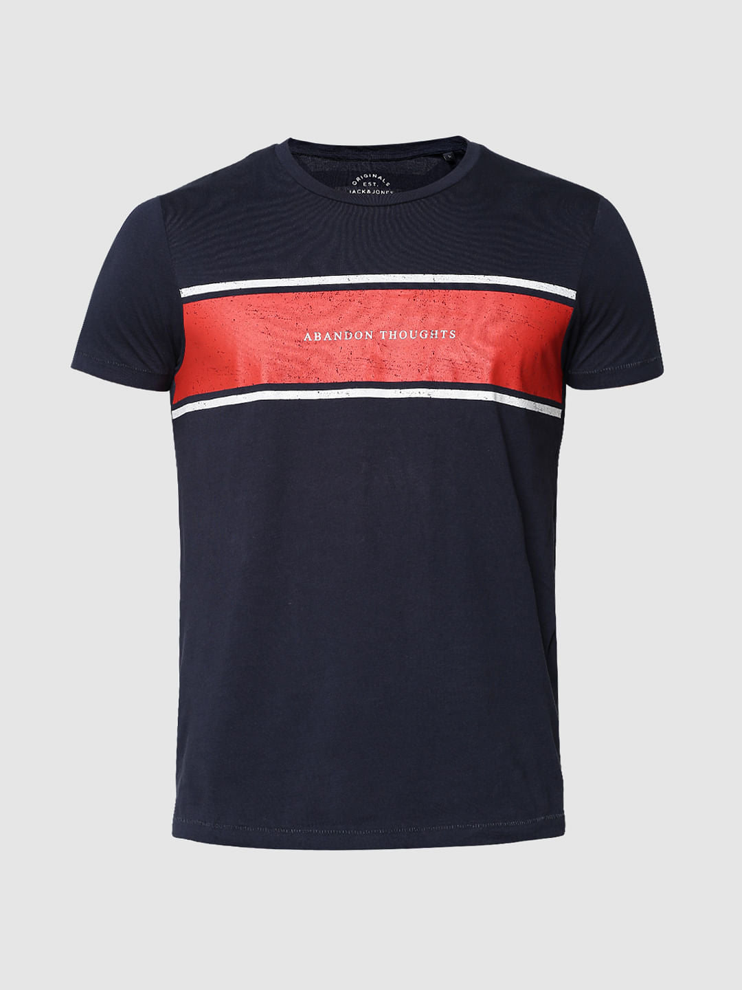 Dark Blue Colourblocked Crew Neck T-Shirt