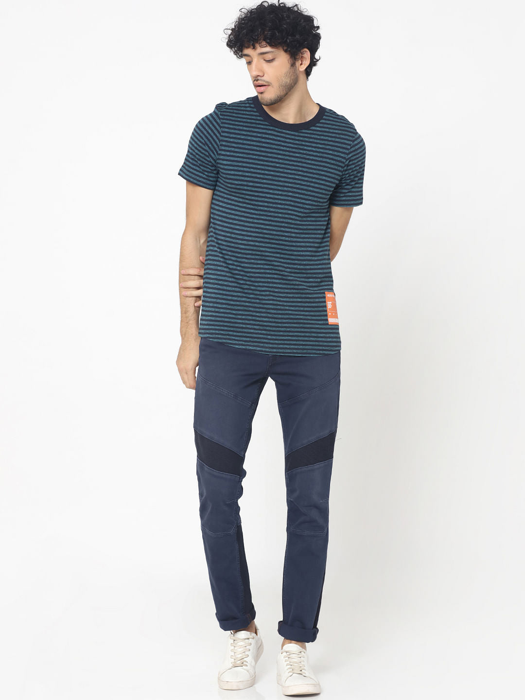 Blue Striped Crew Neck T-Shirt