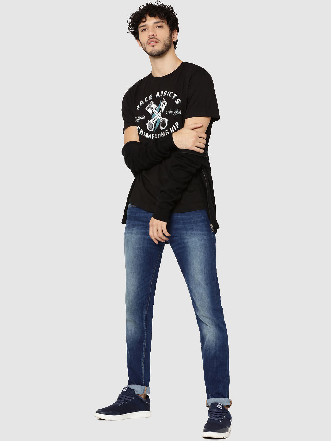 Black Graphic Print Crew Neck T-Shirt