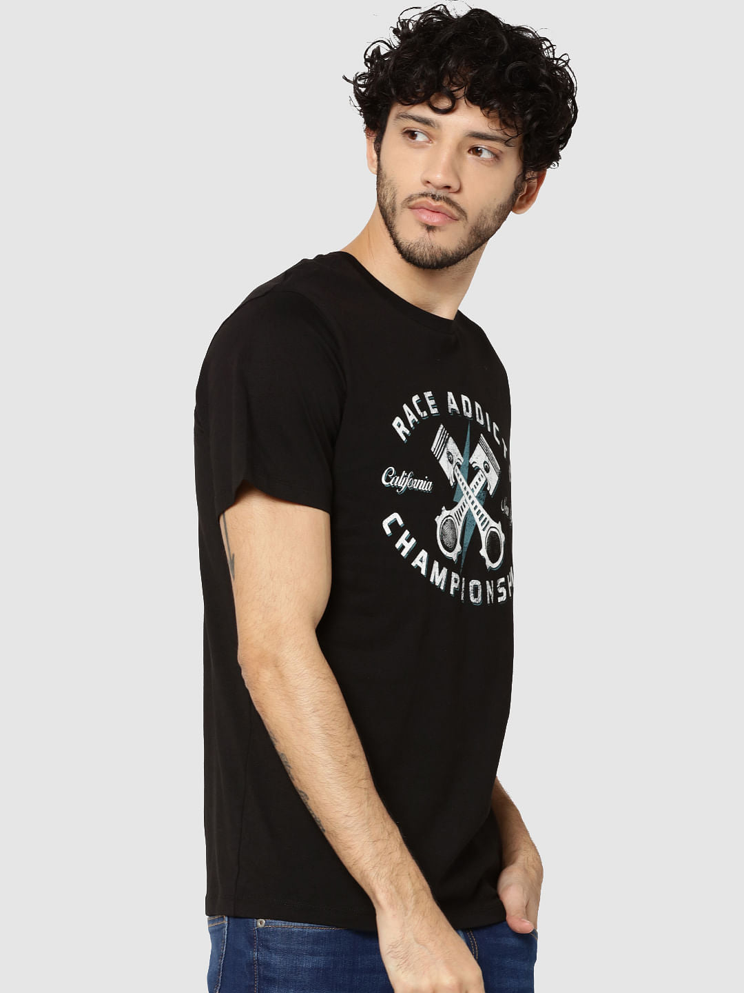 Black Graphic Print Crew Neck T-Shirt