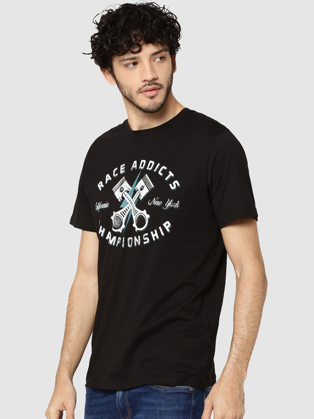 Black Graphic Print Crew Neck T-Shirt