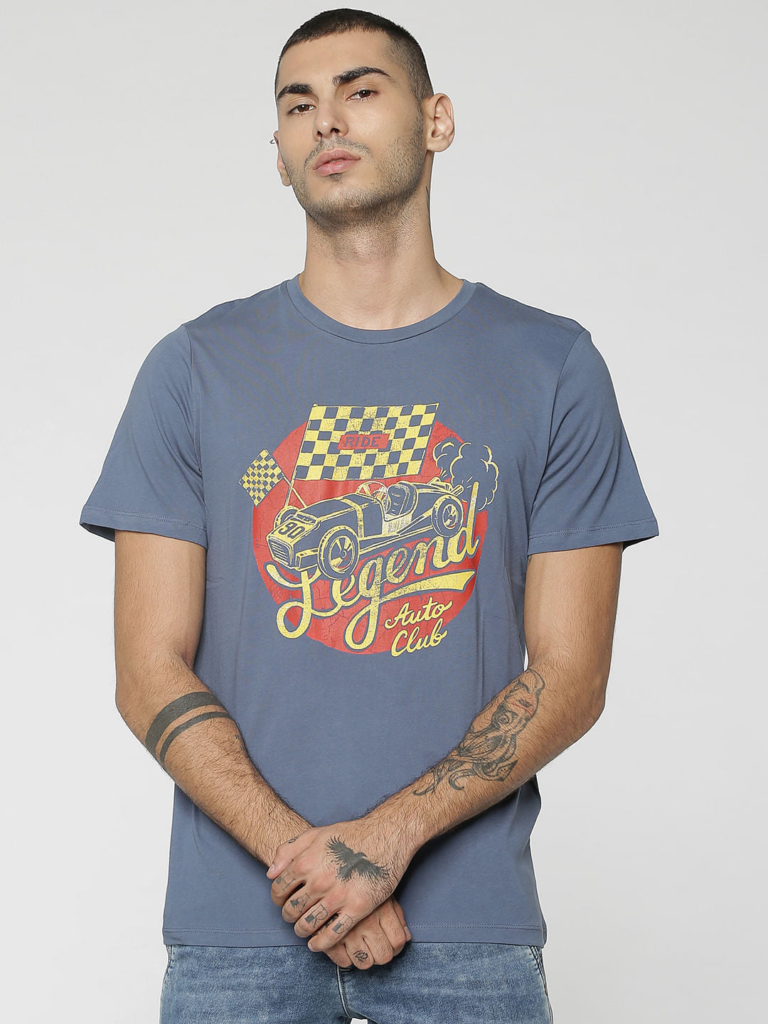 Blue Graphic Print Crew Neck T-Shirt