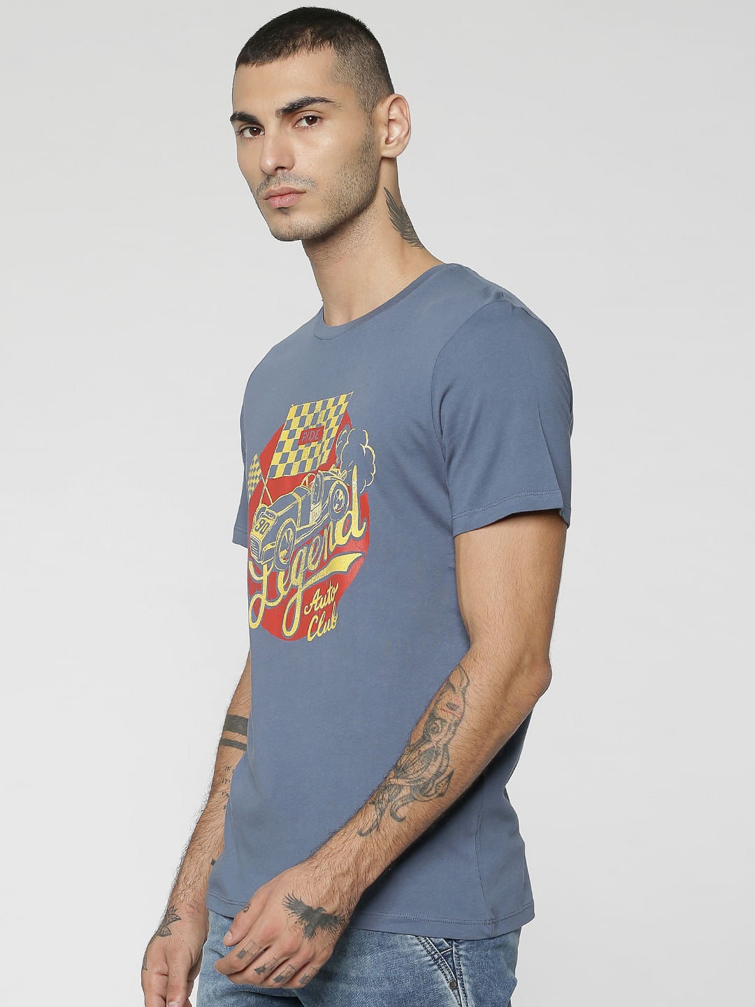 Blue Graphic Print Crew Neck T-Shirt