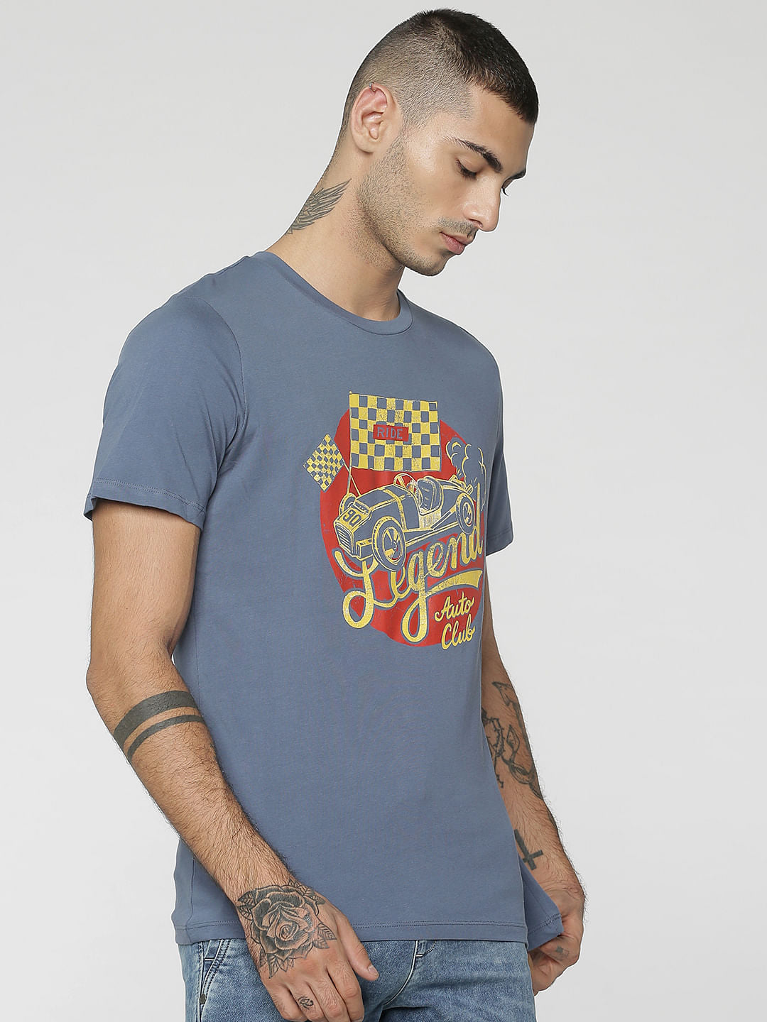 Blue Graphic Print Crew Neck T-Shirt