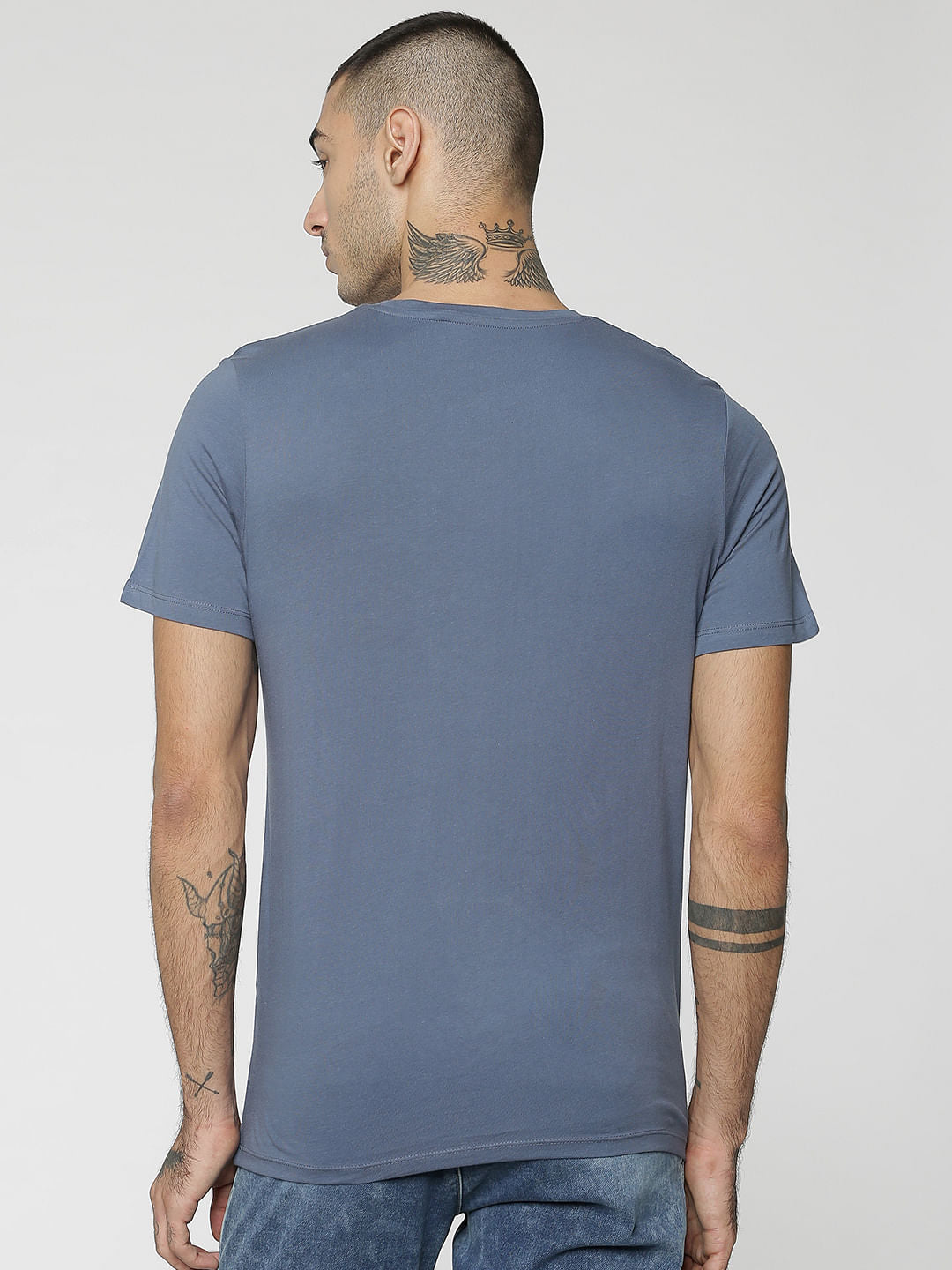 Blue Graphic Print Crew Neck T-Shirt