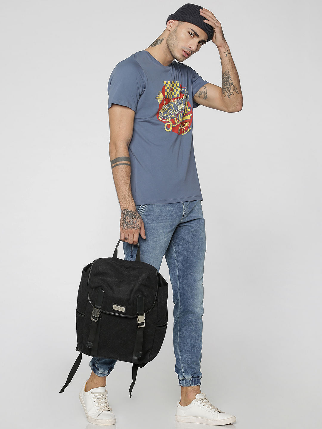 Blue Graphic Print Crew Neck T-Shirt
