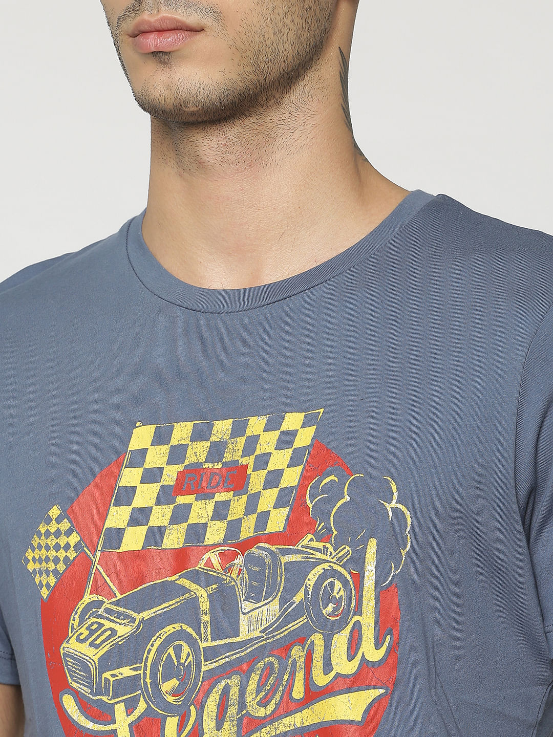 Blue Graphic Print Crew Neck T-Shirt