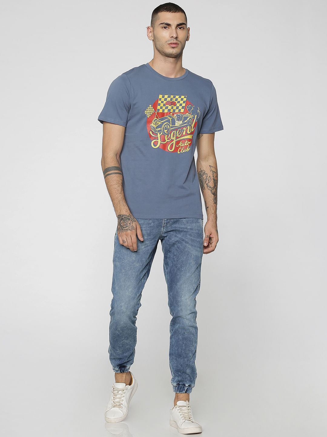 Blue Graphic Print Crew Neck T-Shirt