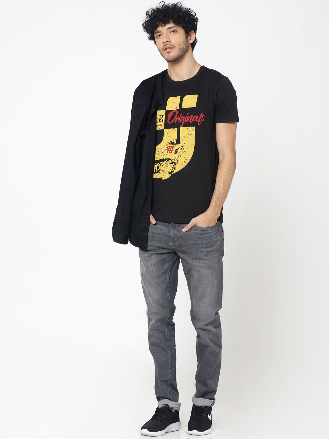 Black Graphic Print Crew Neck T-Shirt