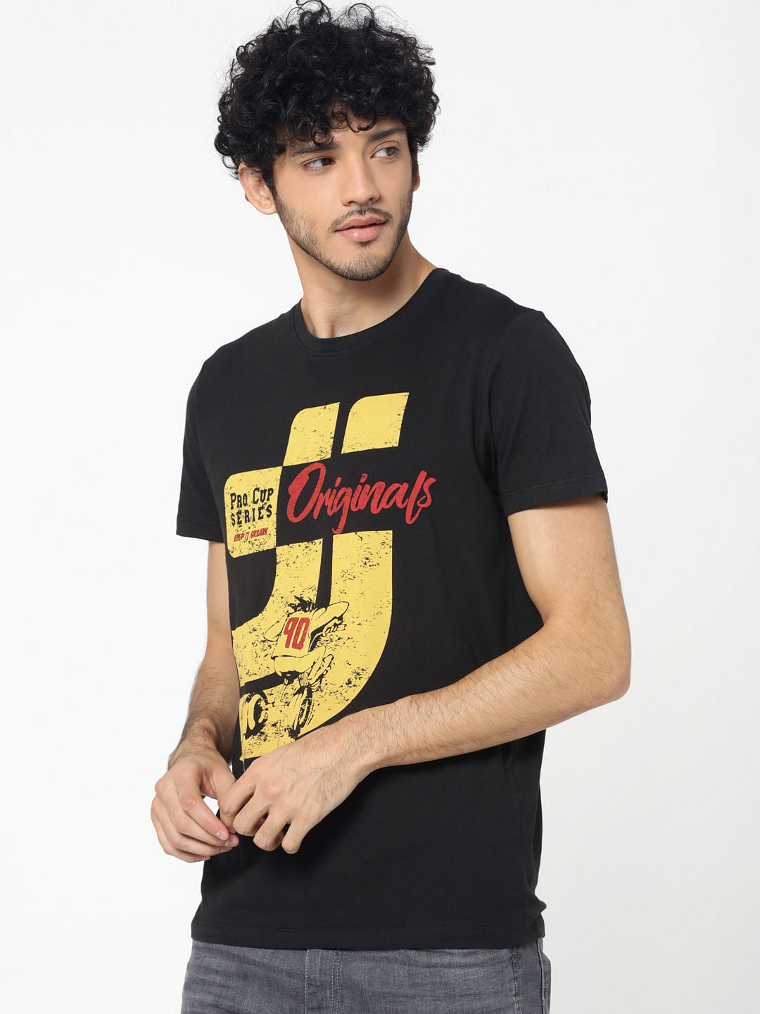 Black Graphic Print Crew Neck T-Shirt