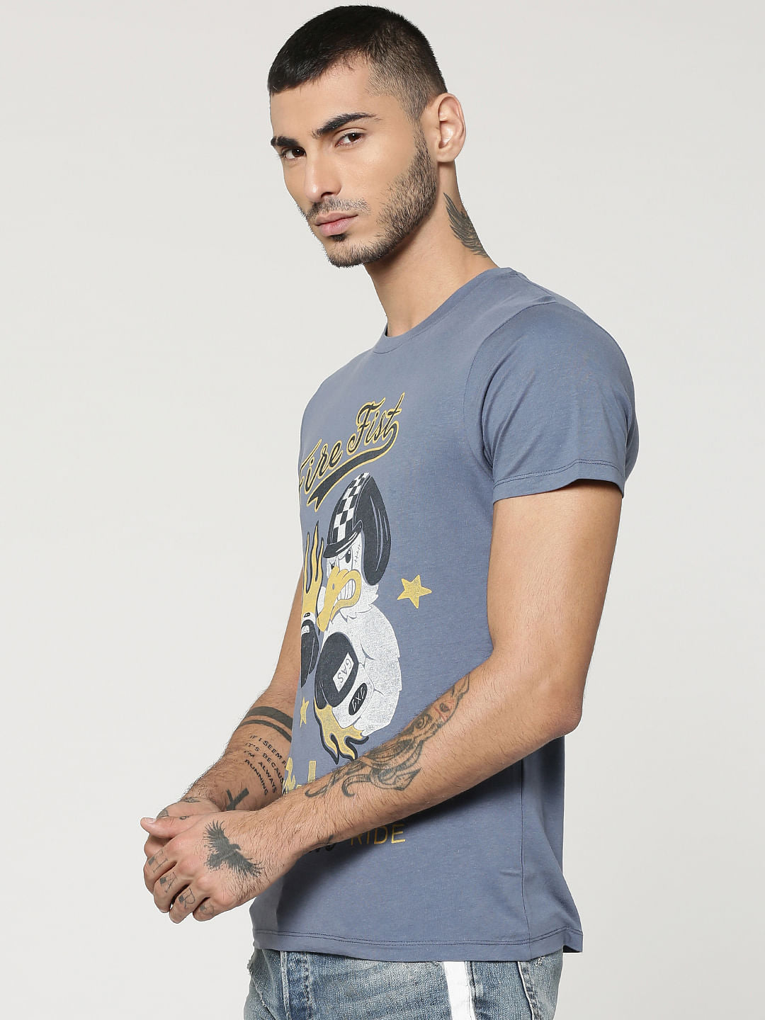Grey Character Print Crew Neck T-Shirt