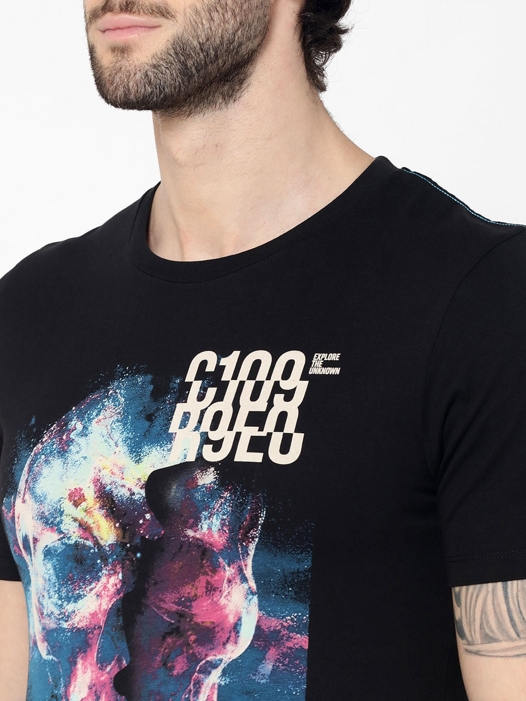 Black Skull Graphic Print Crew Neck T-Shirt
