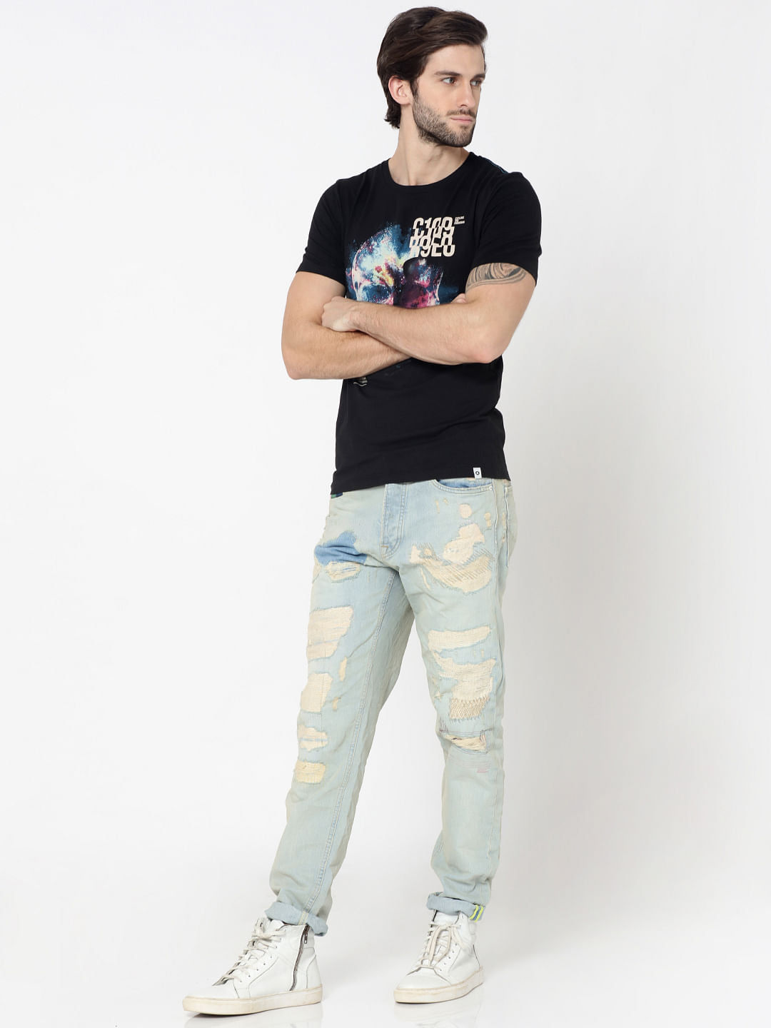 Black Skull Graphic Print Crew Neck T-Shirt