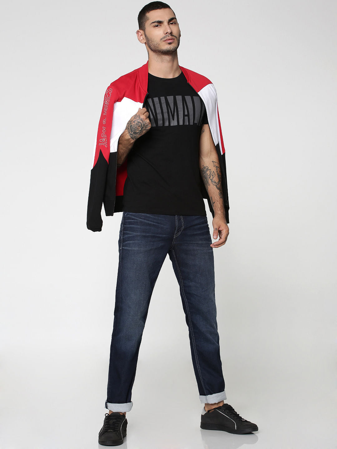 Black Text Print Crew Neck T-Shirt