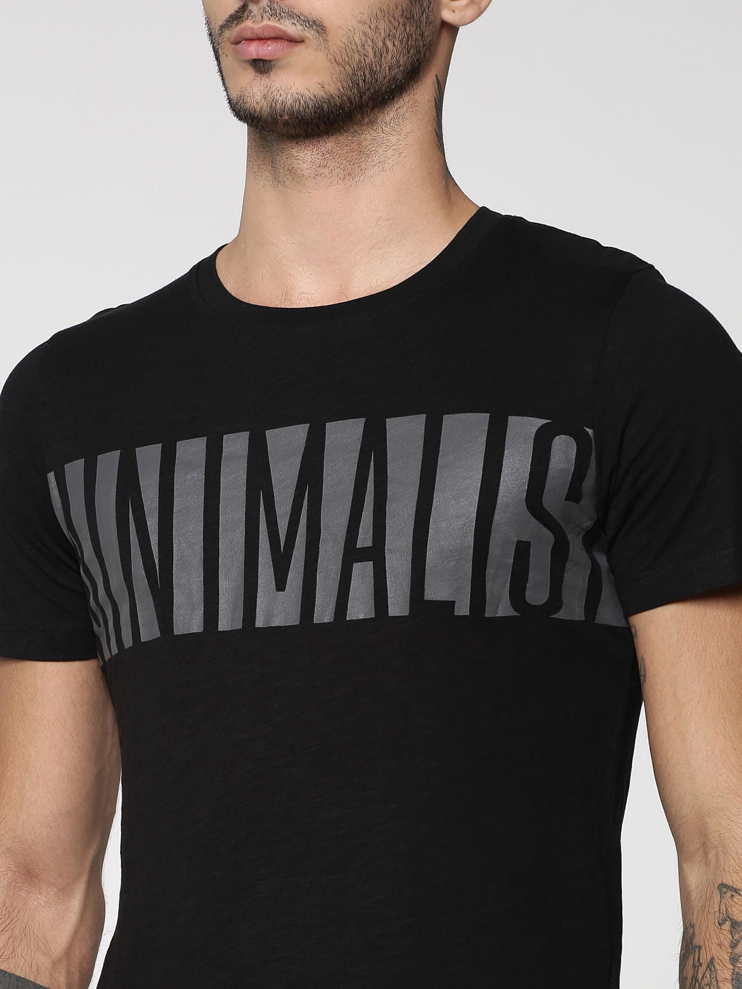 Black Text Print Crew Neck T-Shirt