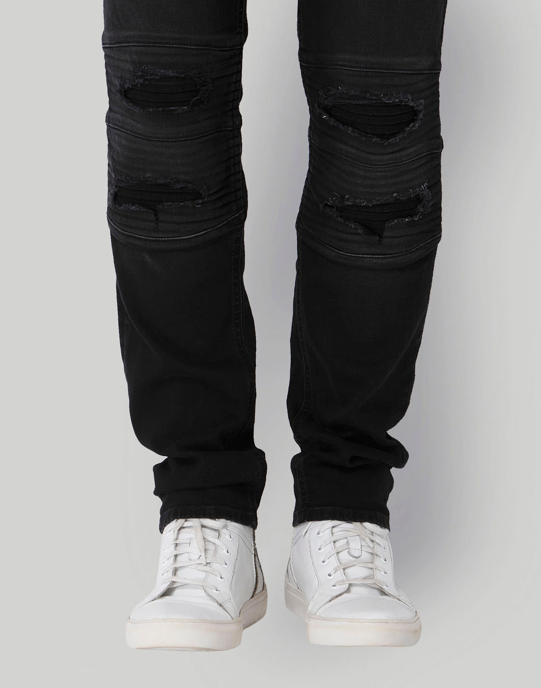 Black Distressed Low Rise Slim Fit Jeans