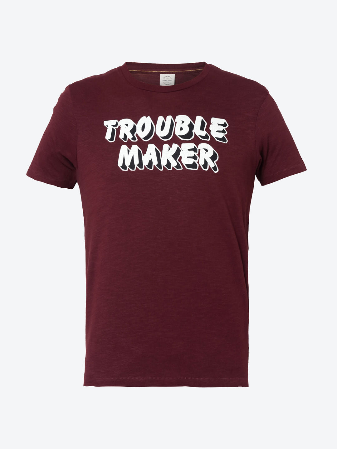 Maroon Text Print Crew Neck T-Shirt