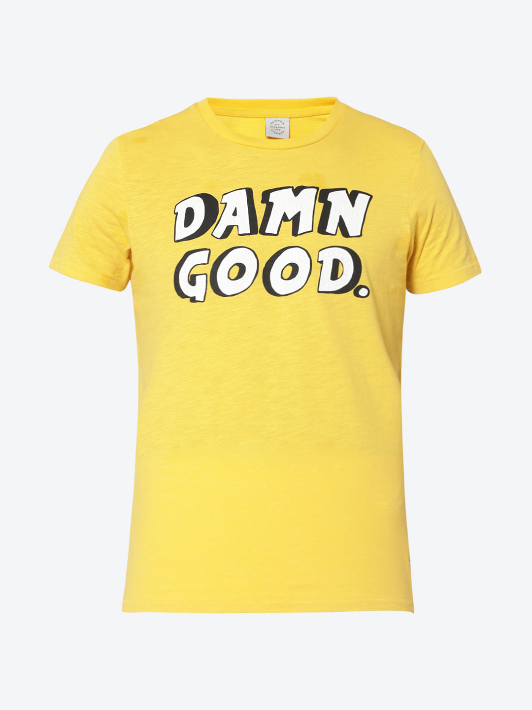 Yellow Text Print Crew Neck T-Shirt