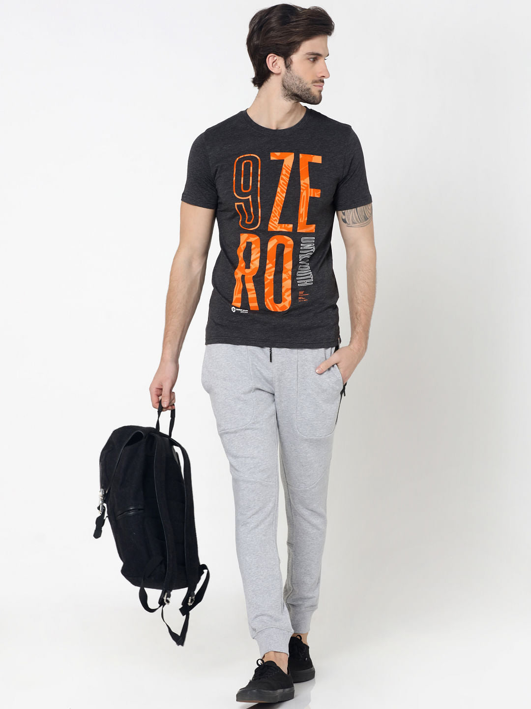 Black Typographic Print Crew Neck T-Shirt
