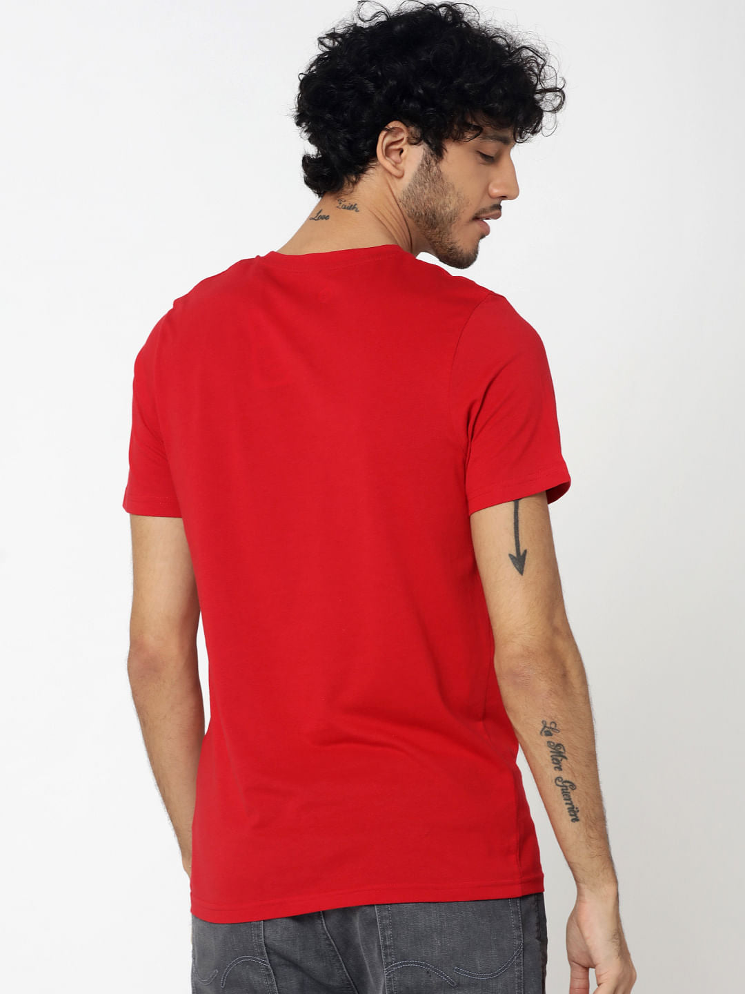 Red Text Print Crew Neck T-Shirt