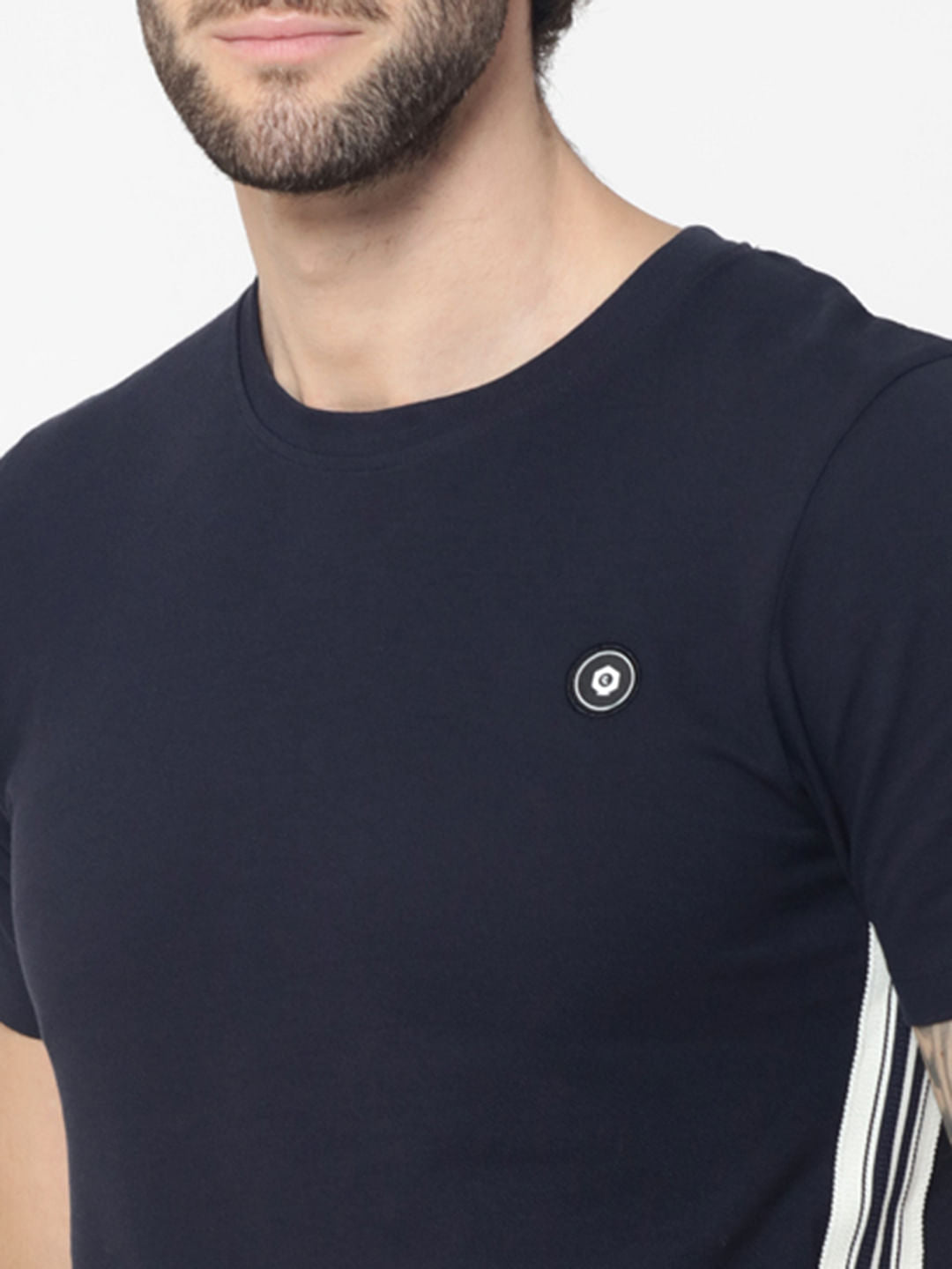 Dark Blue Tape Detail Crew Neck T-Shirt