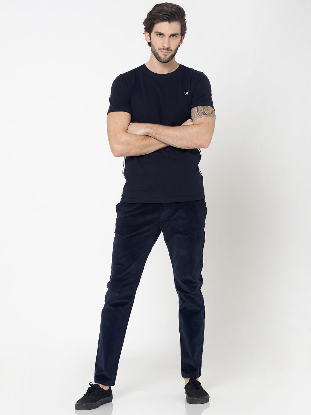 Dark Blue Tape Detail Crew Neck T-Shirt