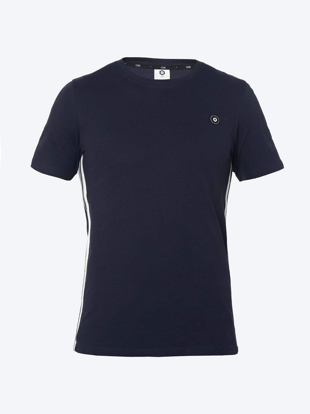 Dark Blue Tape Detail Crew Neck T-Shirt