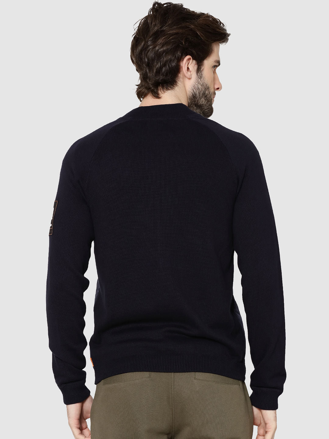 Dark Blue Quilted Bomber Cardigan