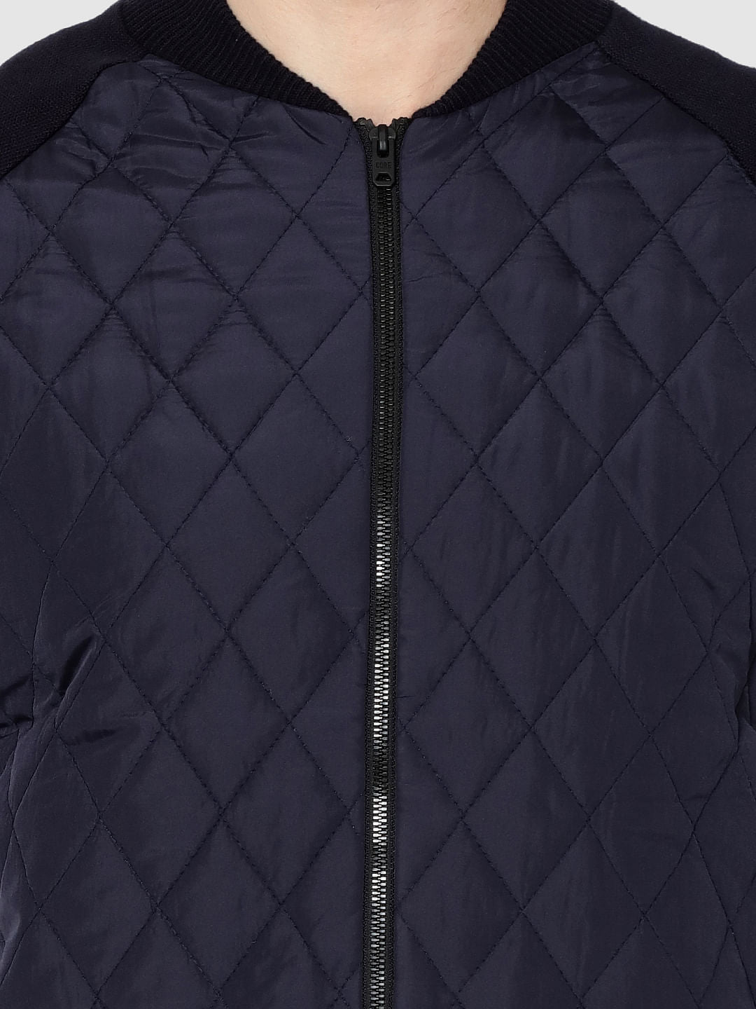 Dark Blue Quilted Bomber Cardigan
