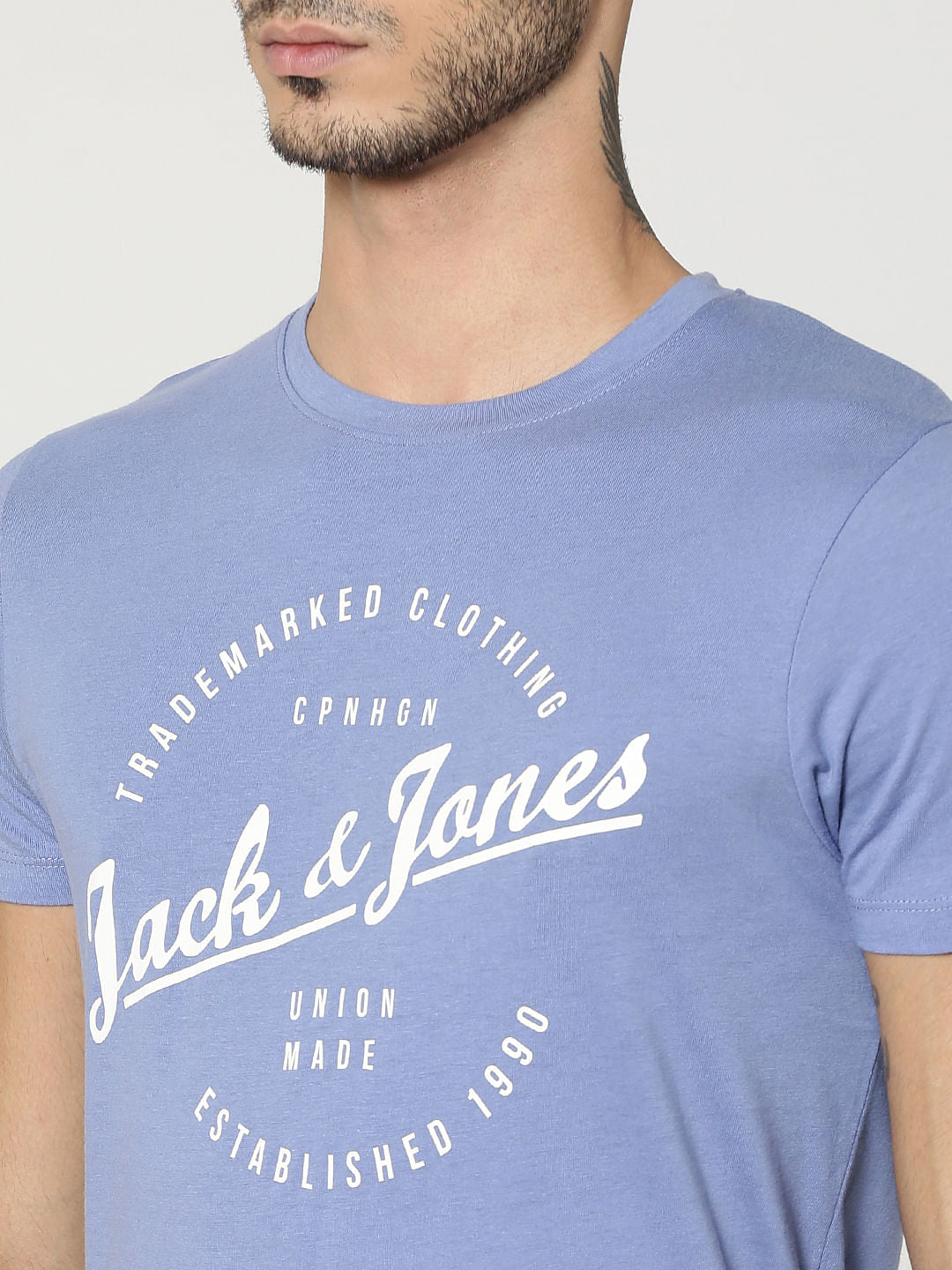 Blue Text Print Crew Neck T-Shirt