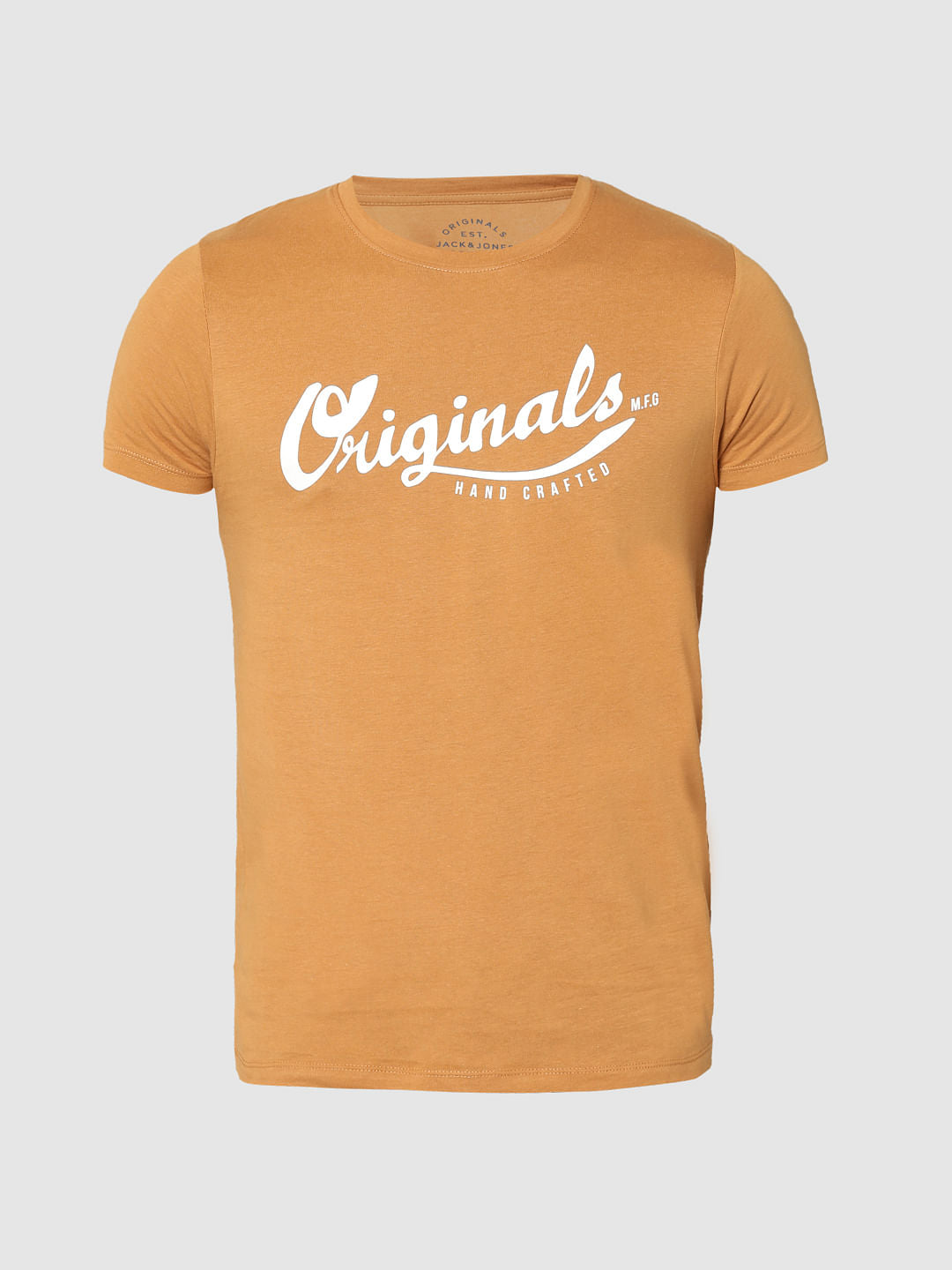 Brown Original Text Print Crew Neck T-Shirt