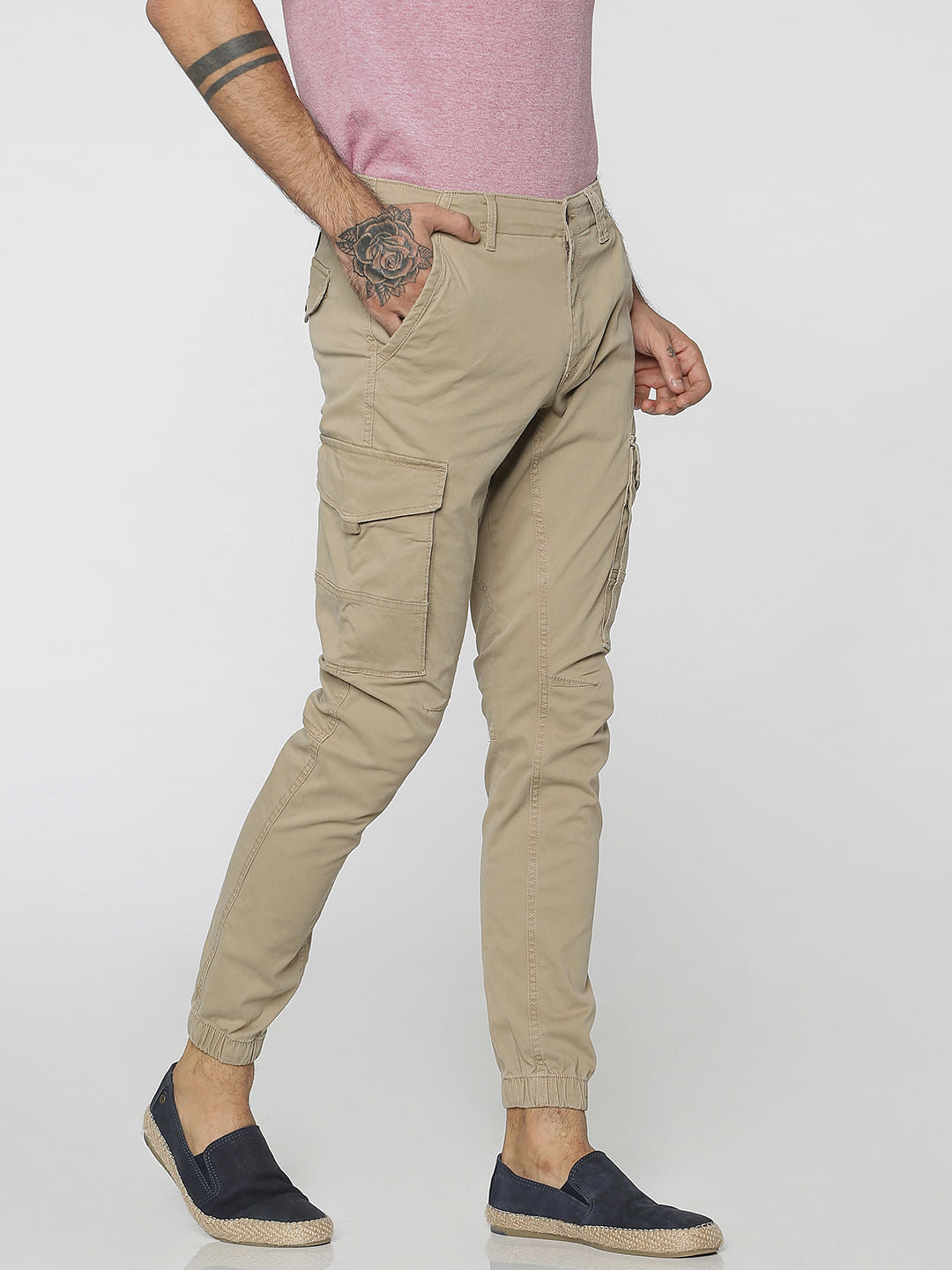 Beige Cargo Style Anti-Fit Joggers