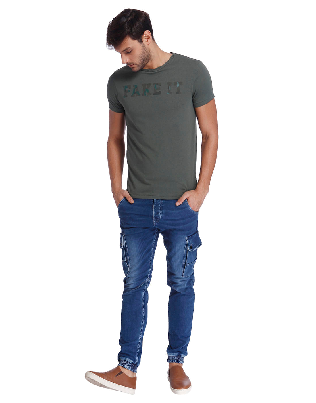 Green Text Print Crew Neck T-Shirt