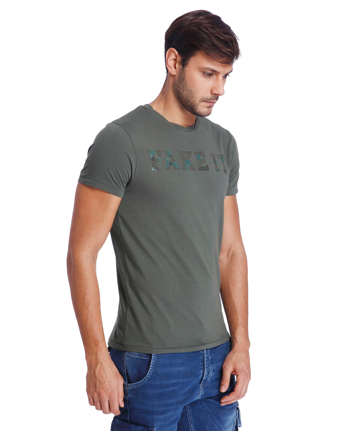 Green Text Print Crew Neck T-Shirt