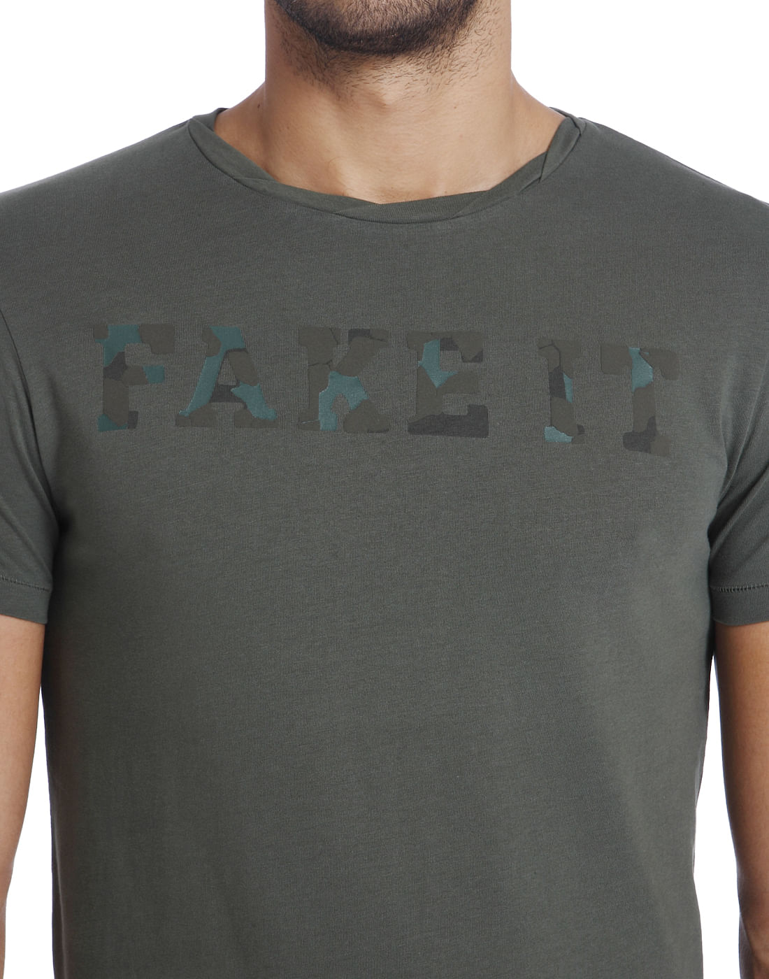 Green Text Print Crew Neck T-Shirt