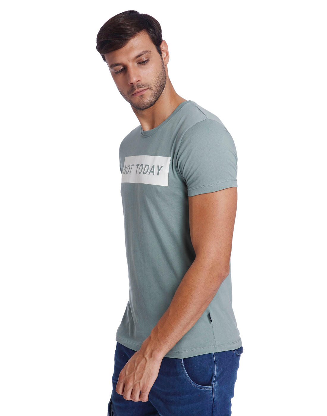 Green Text Print Crew Neck T-Shirt