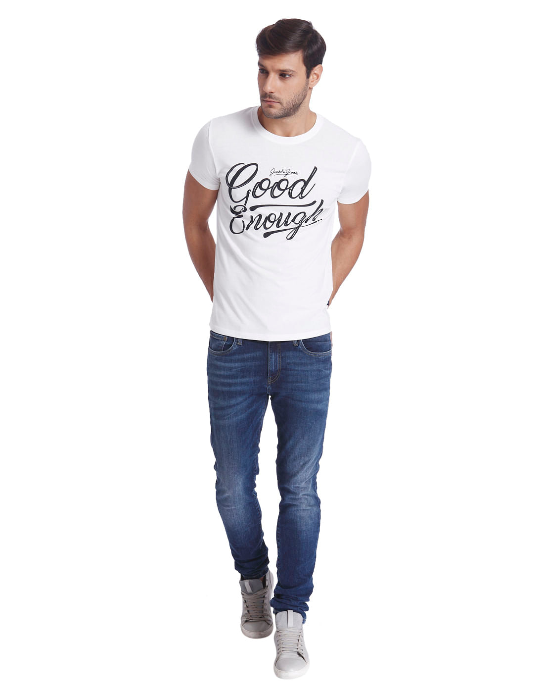 White Text Print Crew Neck T-Shirt