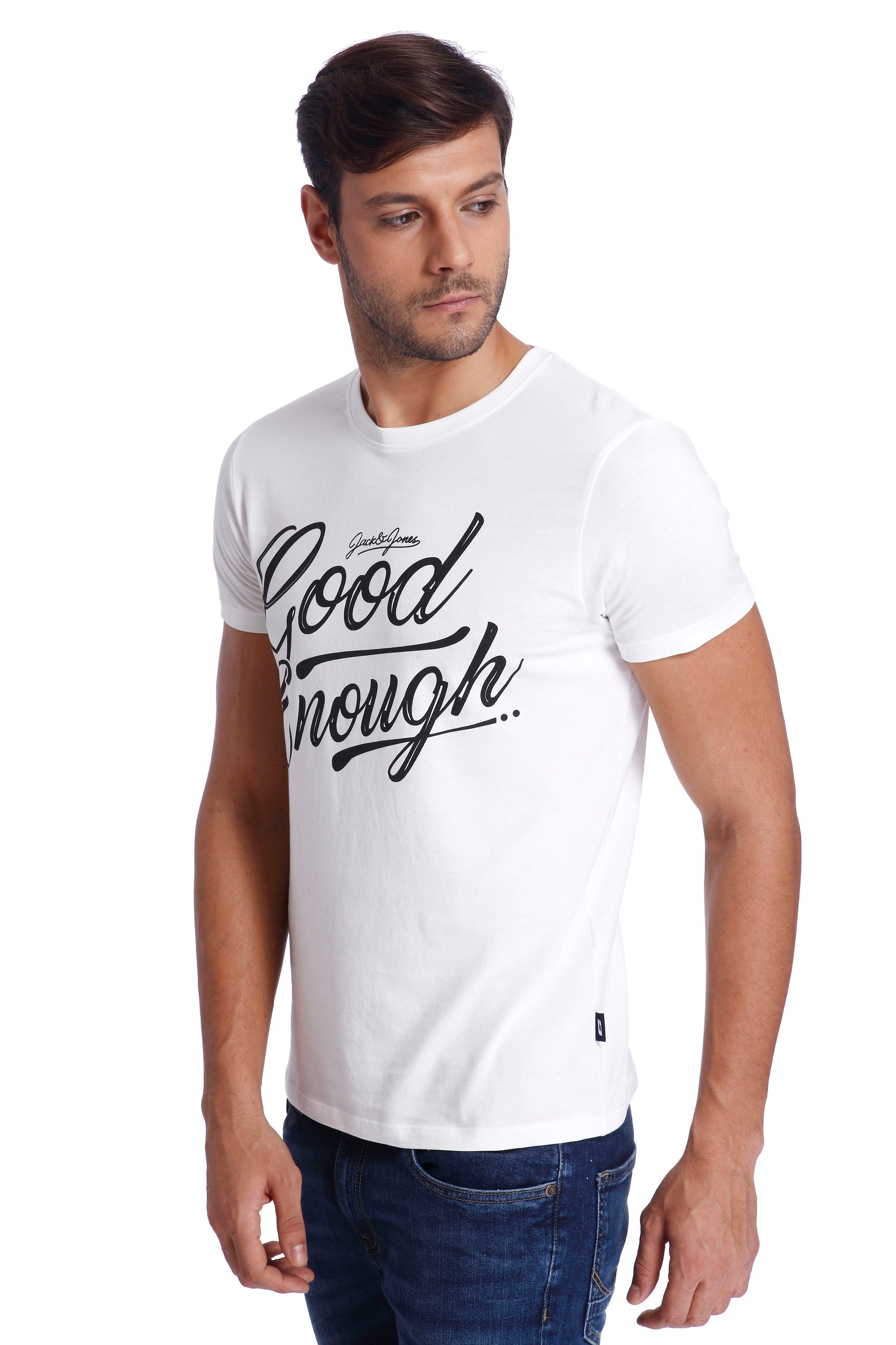 White Text Print Crew Neck T-Shirt