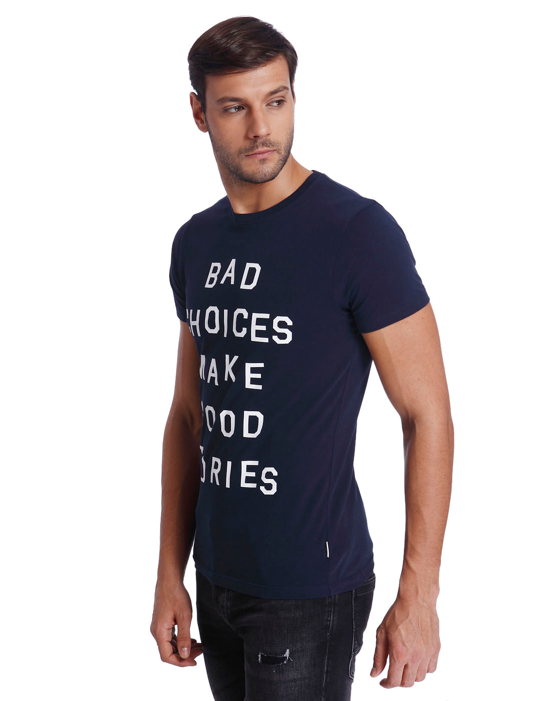 Blue Text Print Crew Neck T-Shirt