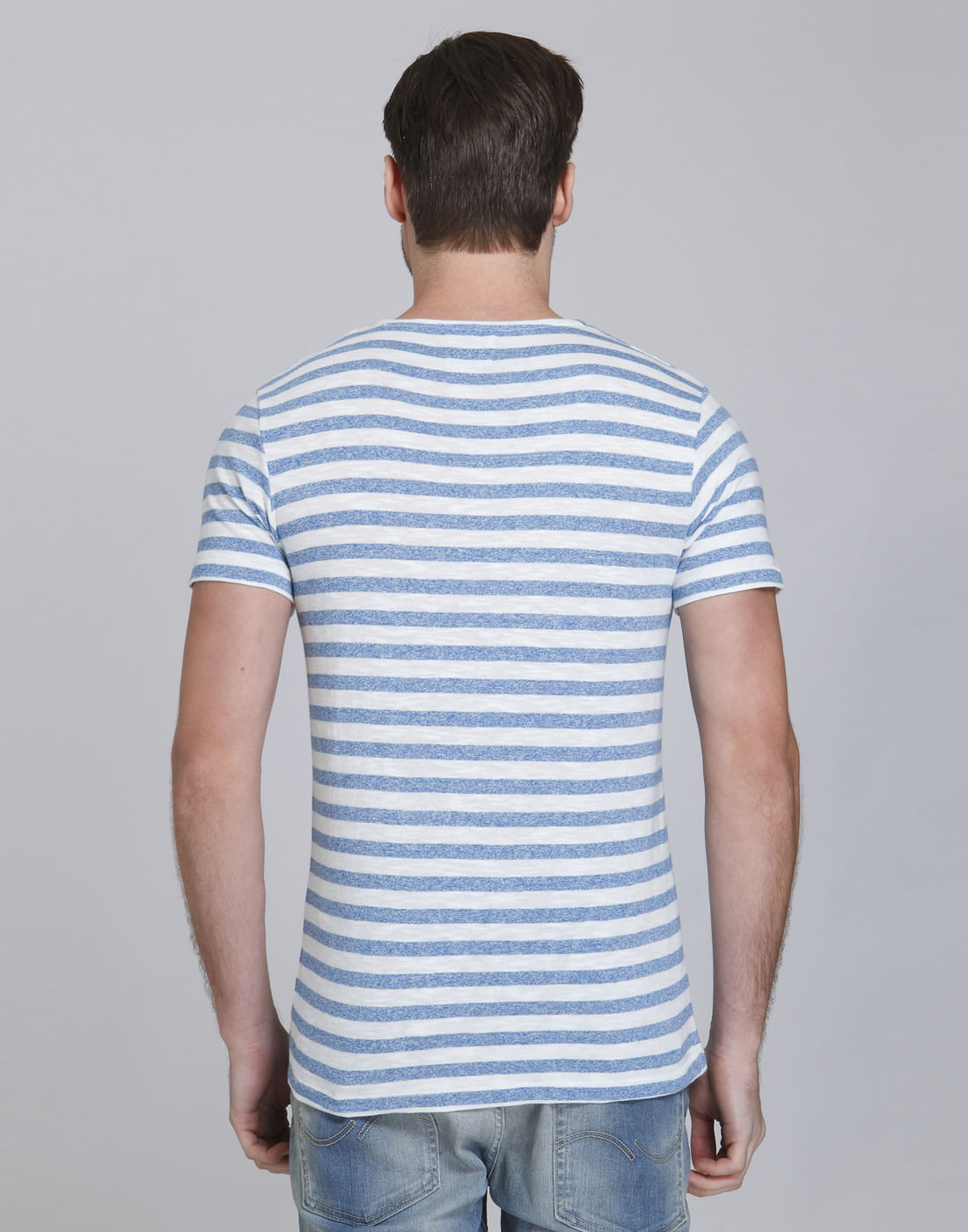 Blue And White Striped Crew Neck T-Shirt