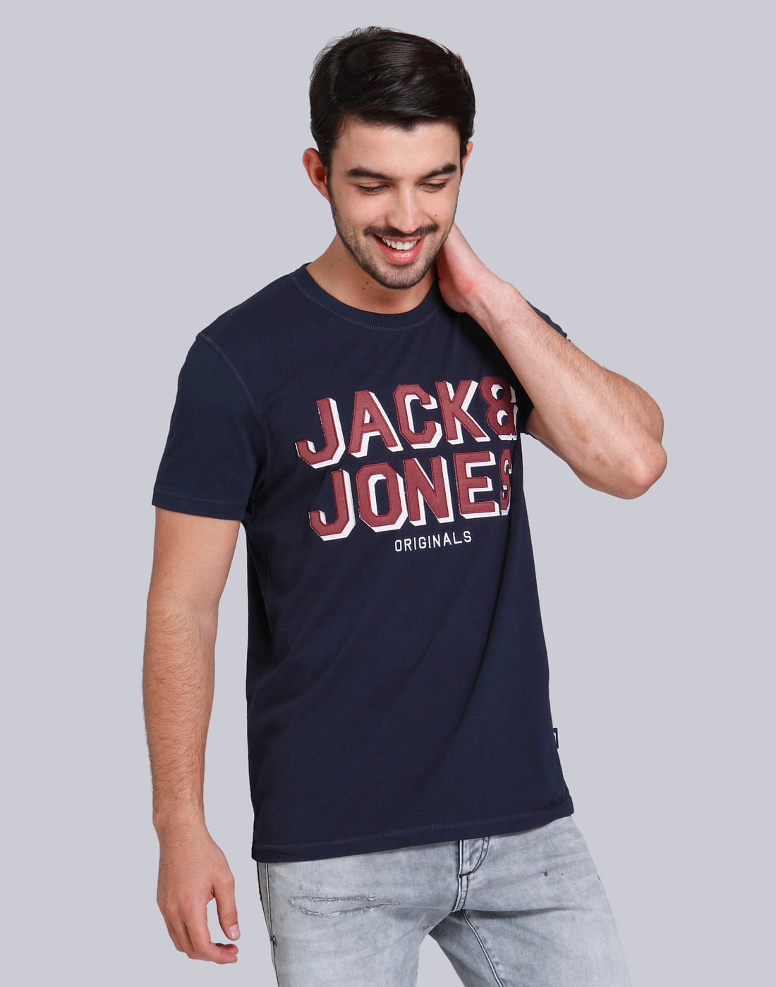 Blue Logo Print Crew Neck T-Shirt