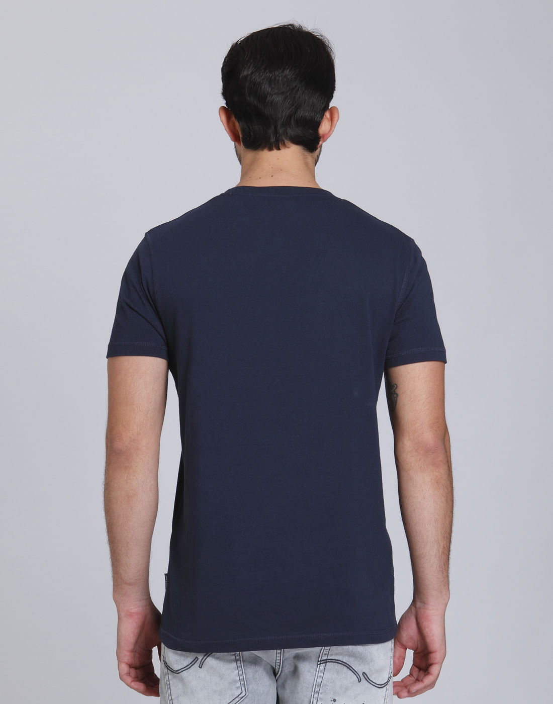Blue Logo Print Crew Neck T-Shirt