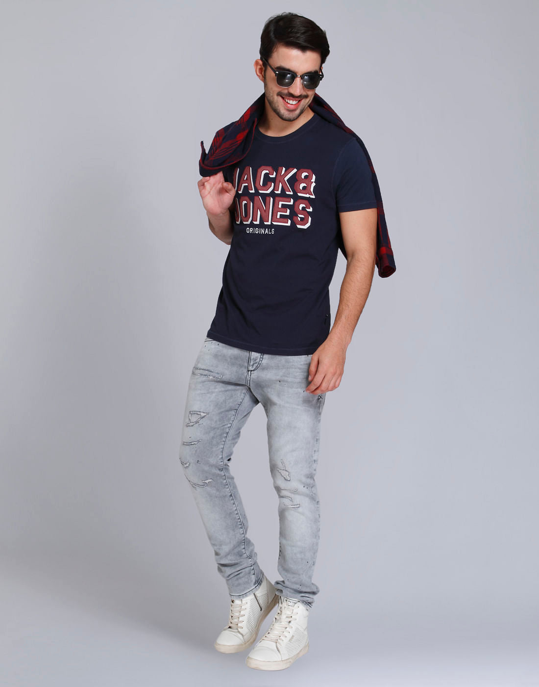 Blue Logo Print Crew Neck T-Shirt