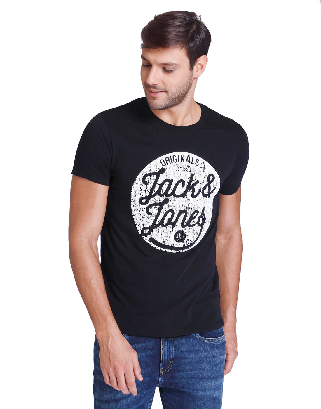 Black & White Text Print Crew Neck T-Shirt