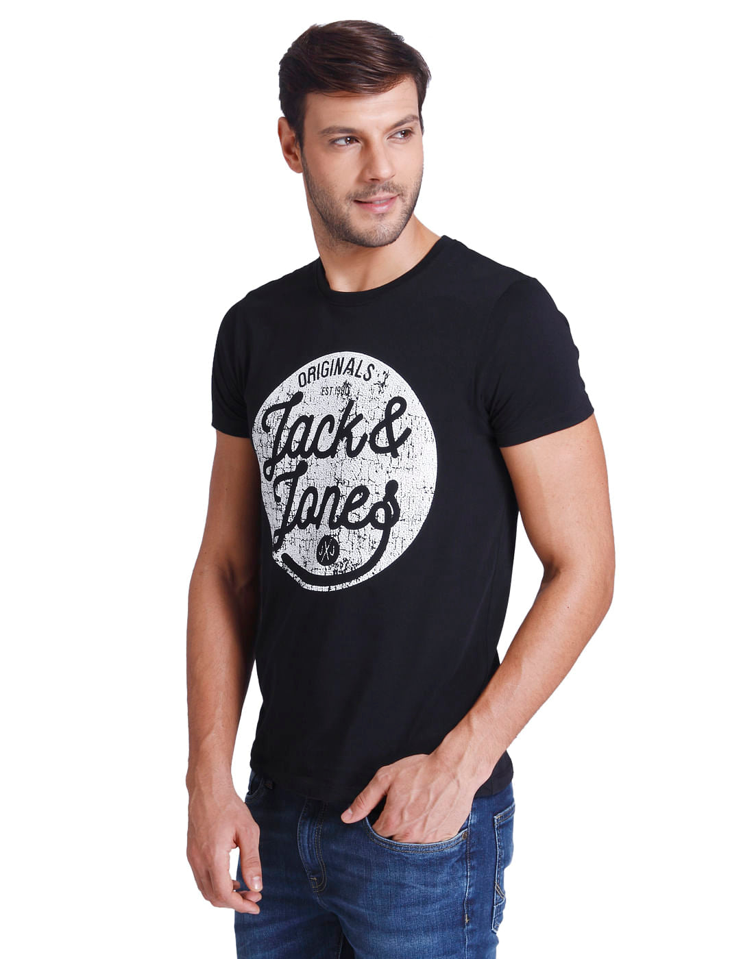 Black & White Text Print Crew Neck T-Shirt